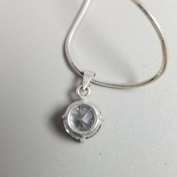 Vintage Sterling Siler Snake Chain Necklace with Sparkly Rhinestone Pendant - Picture 5 of 11